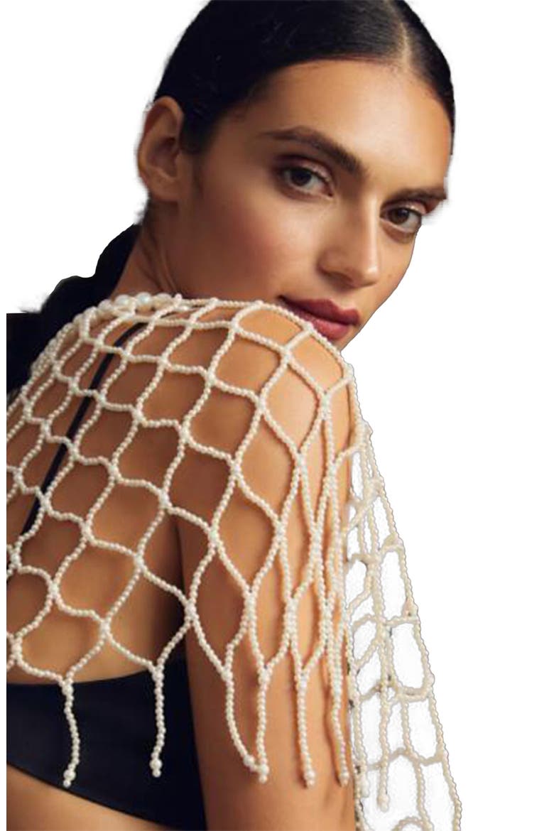 Imitation Pearl Beaded Cape, Alternate, color, WHITE