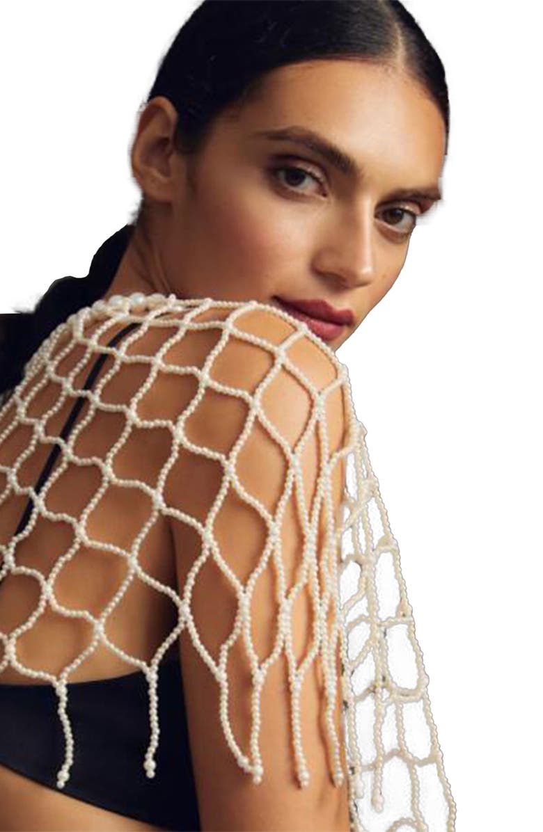 SAACHI Imitation Pearl Beaded Cape, Alternate, color, 