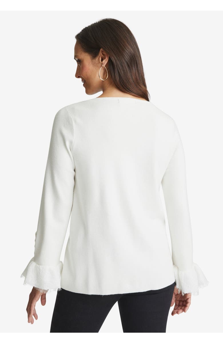 Jessica London Lace Cuff Pullover, Alternate, color, Ivory