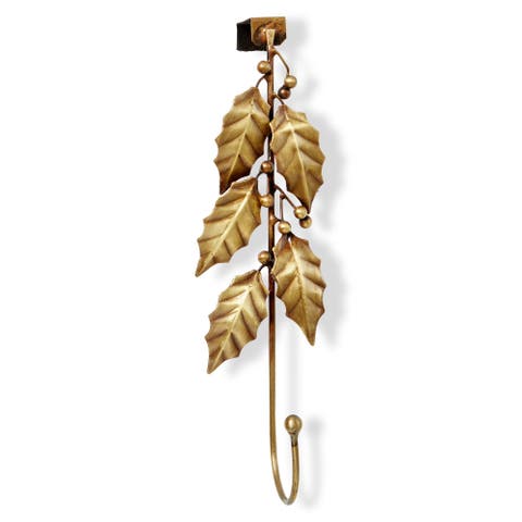 Antique Brass Gold Holly Leaf Wreath Hanger for Christmas