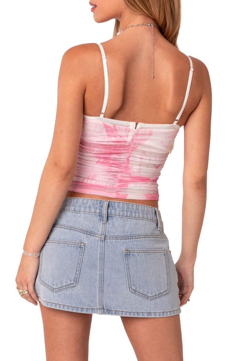 Evelyn Print Ruched Crop Camisole, Alternate, color, PINK