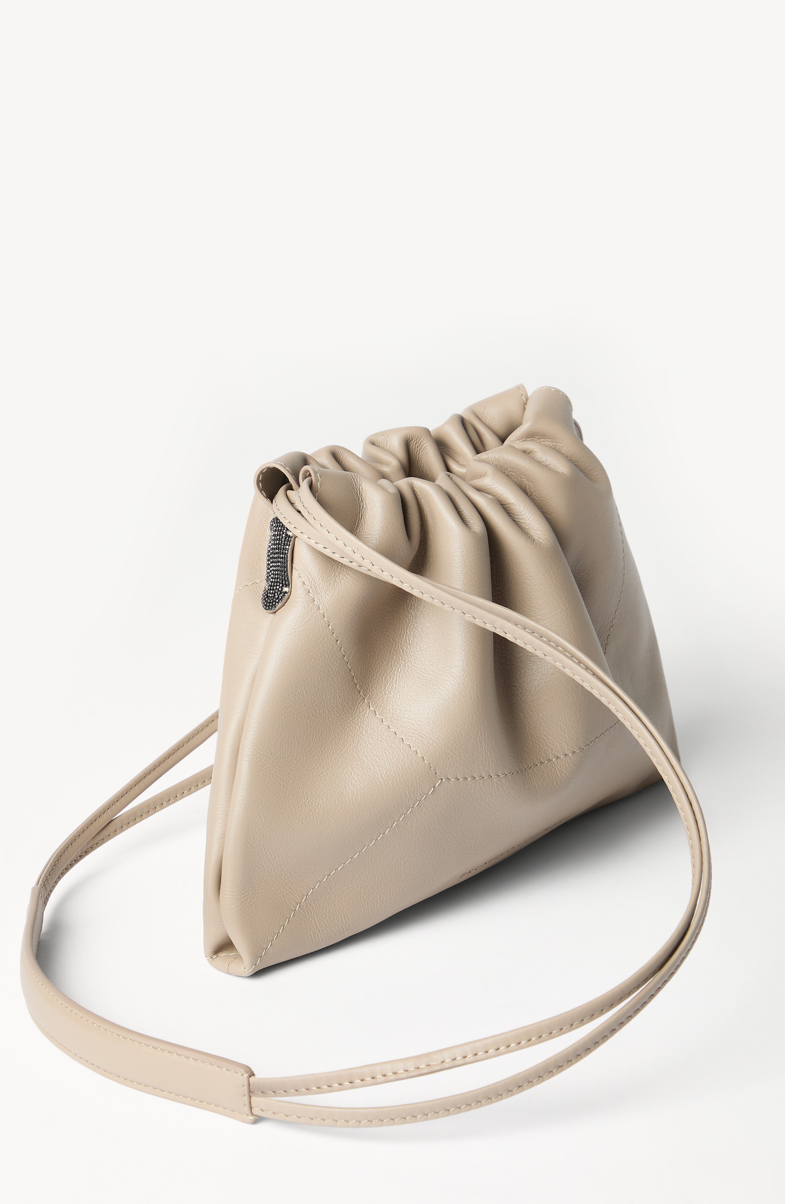 Brunello Cucinelli Calfskin BC Duo pouch bag, Alternate, color, Buff