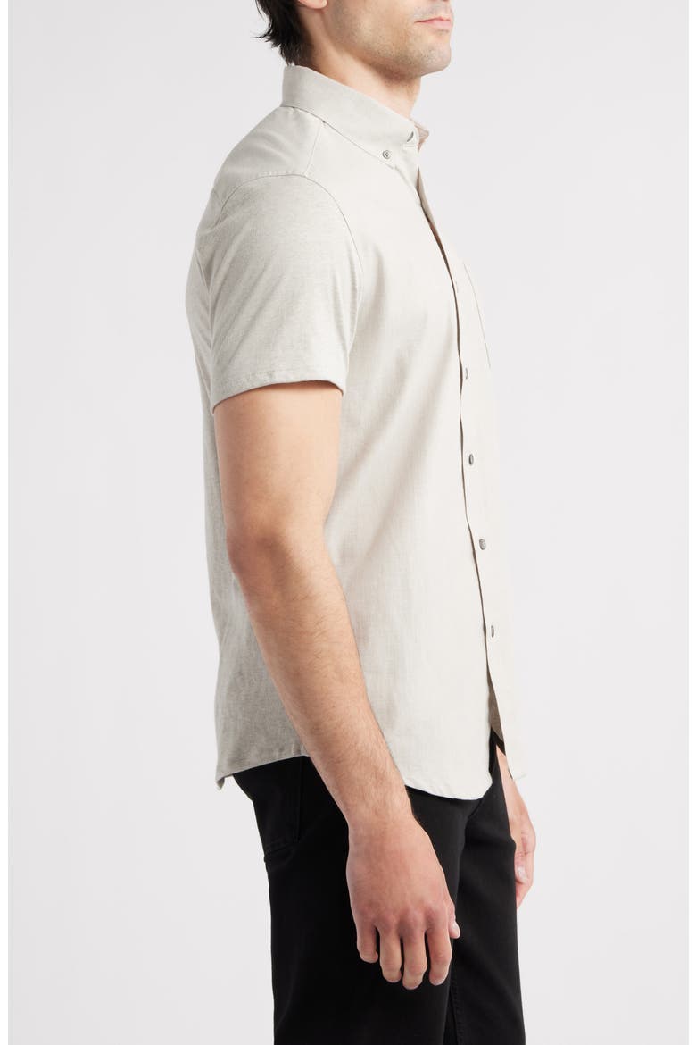 Reworked Slim Fit Solid Short Sleeve Cotton Button-Down Shirt, Alternate, color, TAUPE