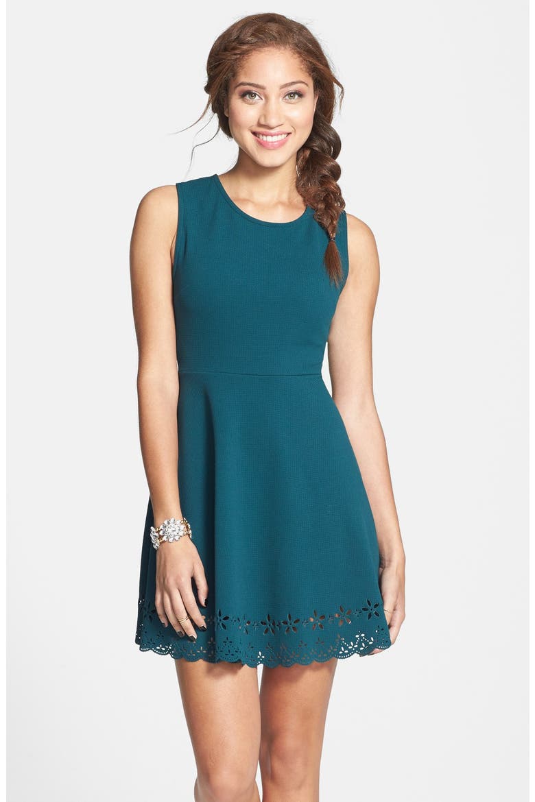 Flower Hem Textured Skater Dress, Alternate, color, GREEN