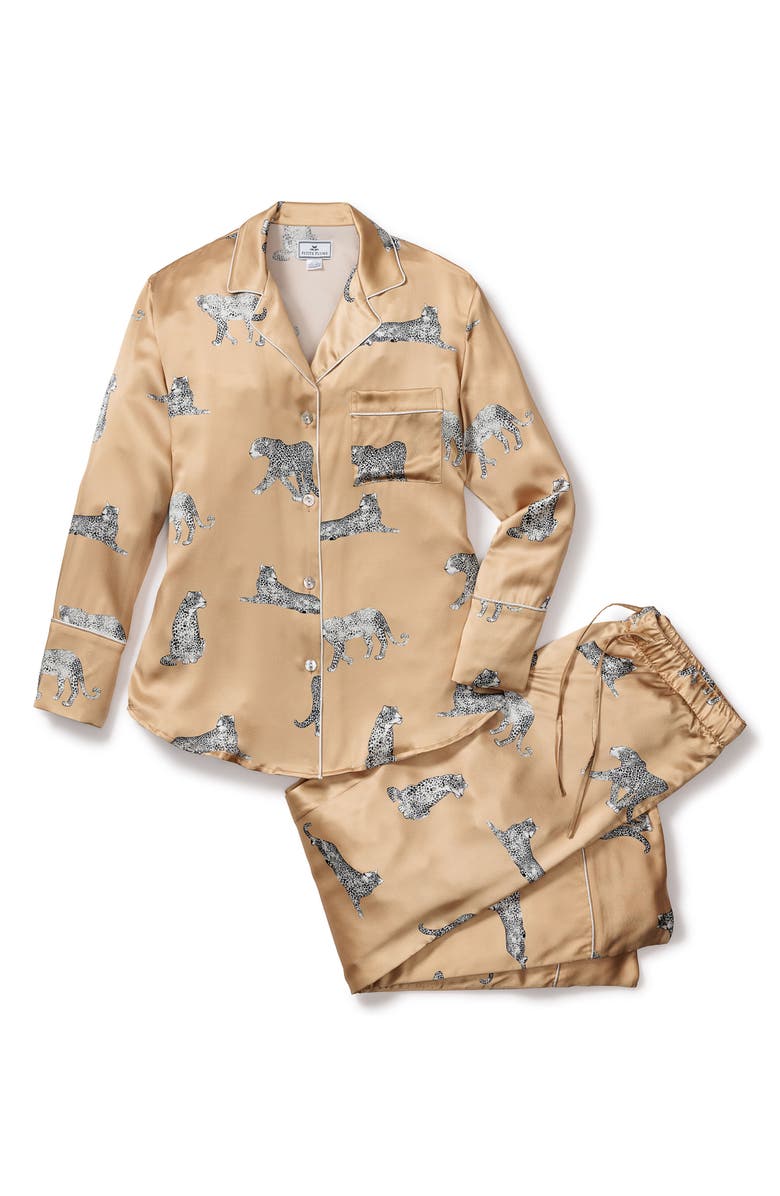 Petite Plume Panthre de Nuit Piped Mulberry Silk Pajamas, Alternate, color, 