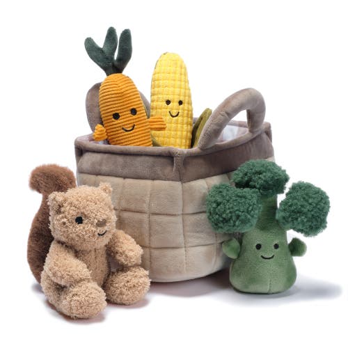 Lambs & Ivy Plush Veggie Basket Play Set With Interactive Stuffed Vegetable Toys In Multi