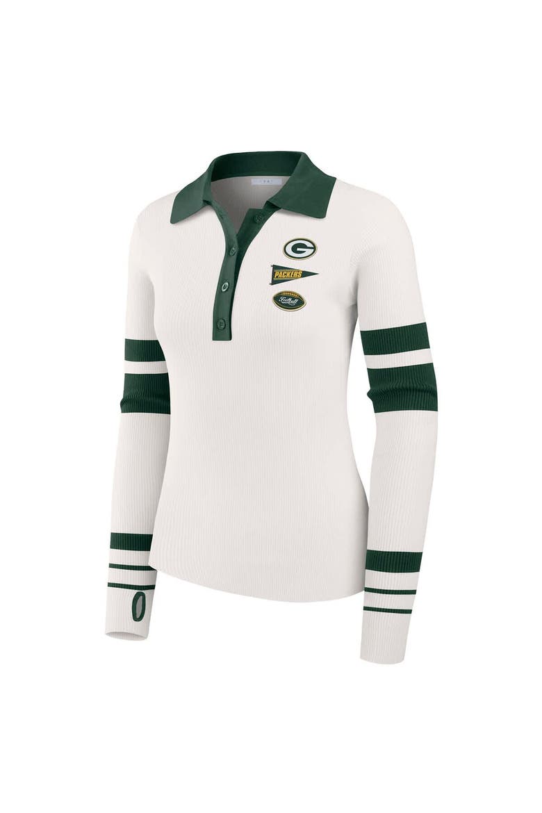 Women's WEAR by Erin Andrews White Green Bay Packers Ribbed Henley Polo Sweater, Alternate, color, White