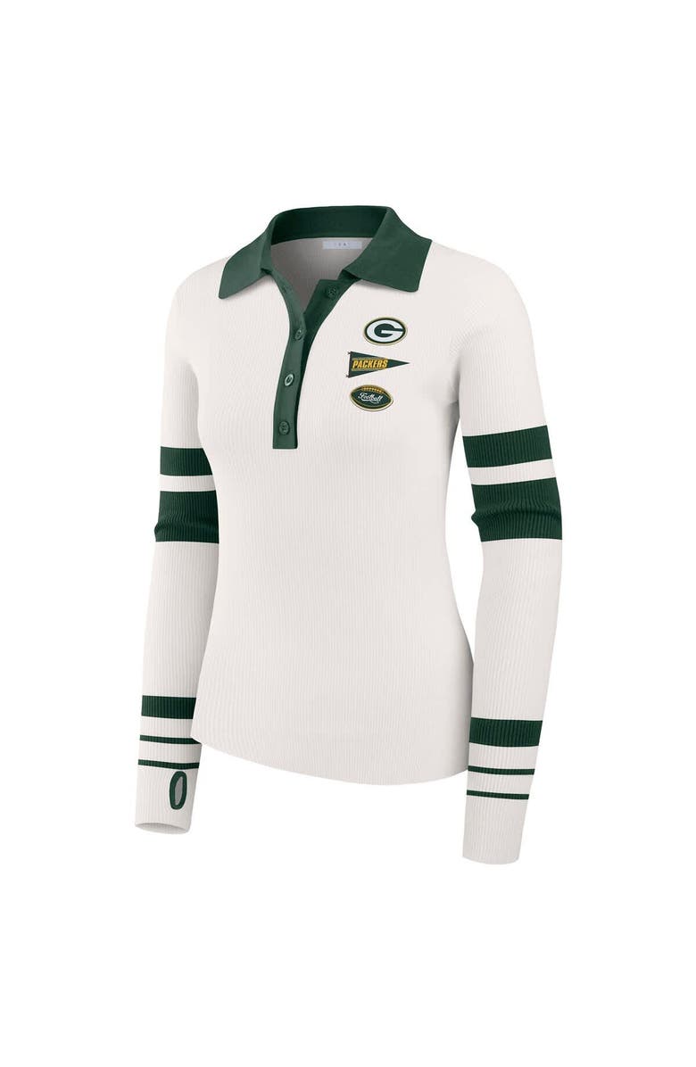 WEAR by Erin Andrews Women's WEAR by Erin Andrews White Green Bay Packers Ribbed Henley Polo Sweater, Alternate, color, White