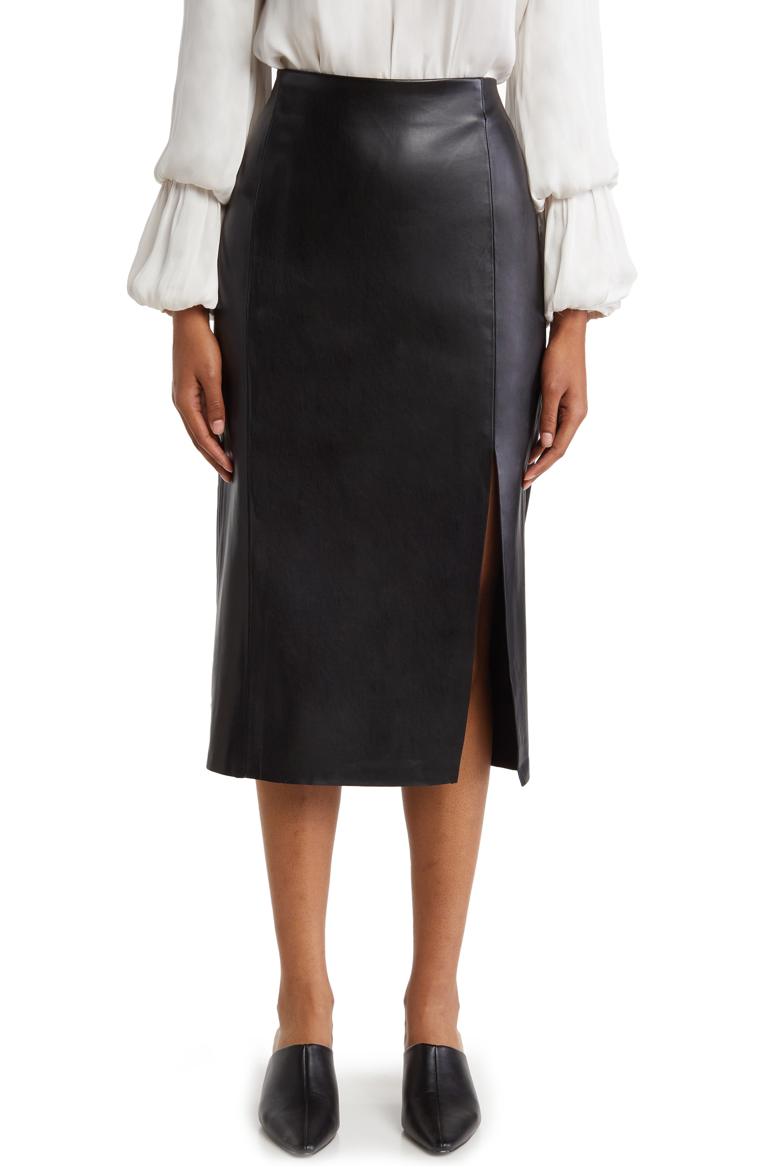T Tahari Faux Leather Slit Pencil Skirt