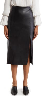 T Tahari Faux Leather Slit Pencil Skirt