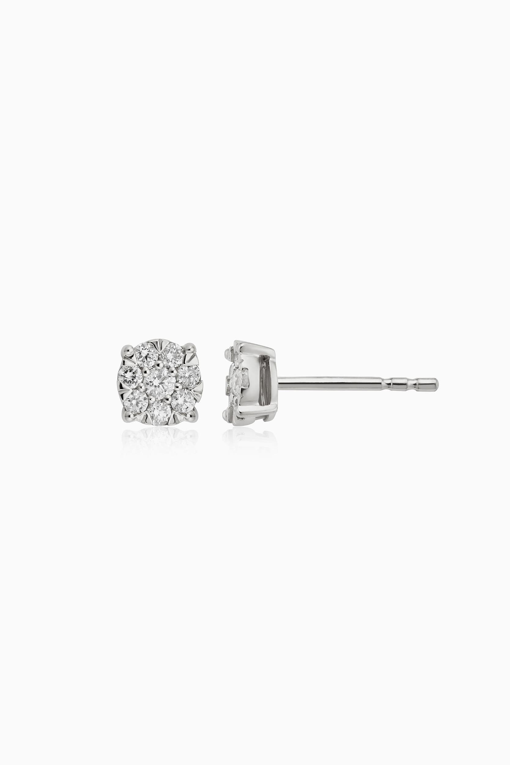 Oradina 14K Gold Blossom Diamond Studs in White Gold - Diamonds 