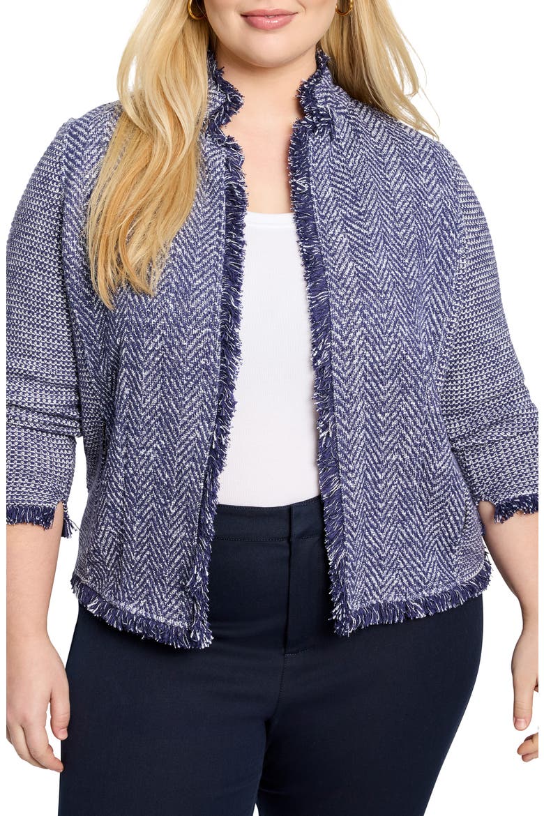 Fringe Mixed Knit Jacket, Main, color, INDIGO MIX