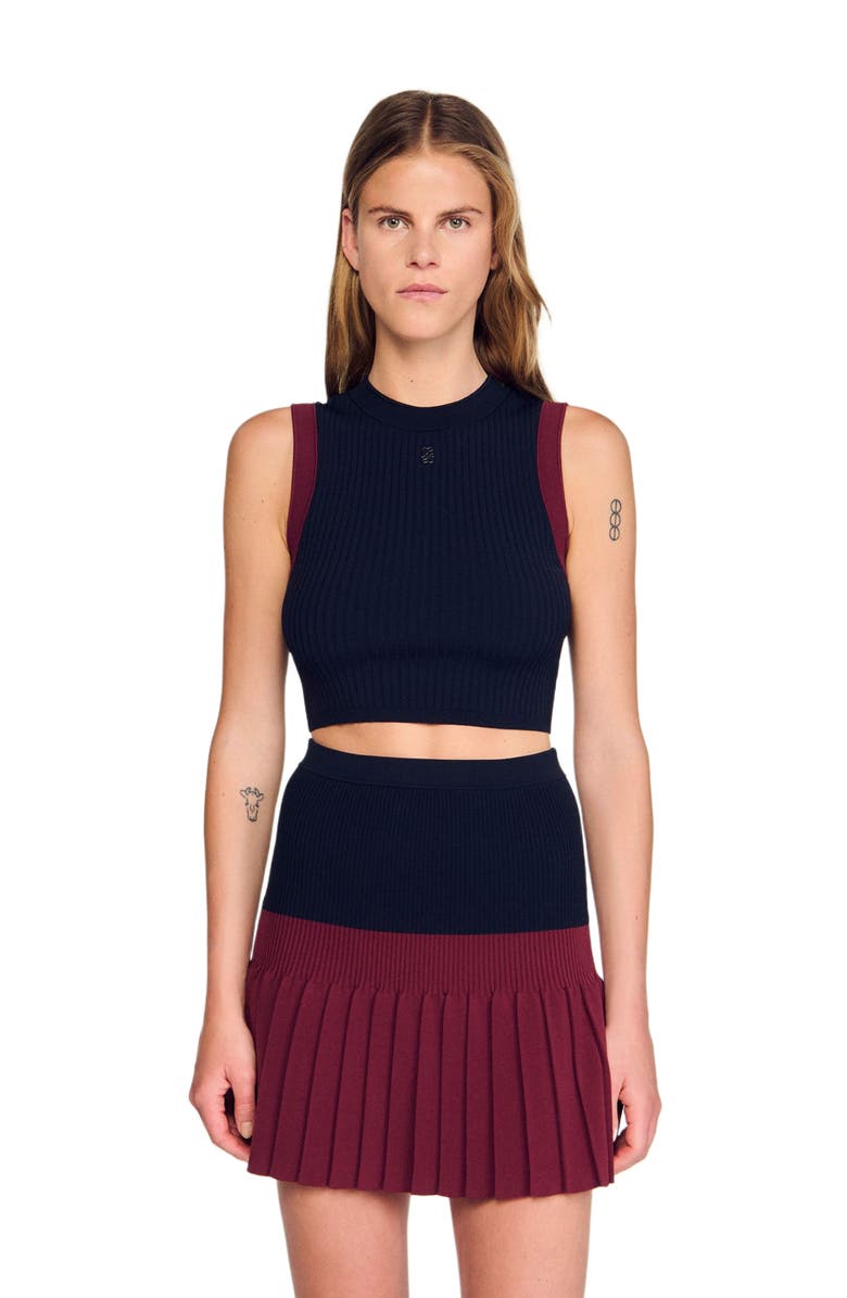 SANDRO Two-tone knit top, Alternate, color, Navy Blue