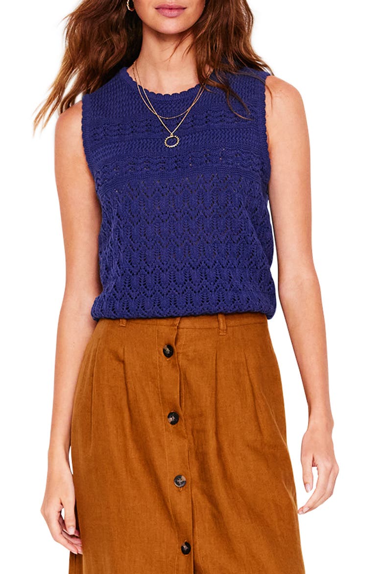 Elodie Openwork Cotton Sweater Vest, Main, color, STARBOARD BLUE