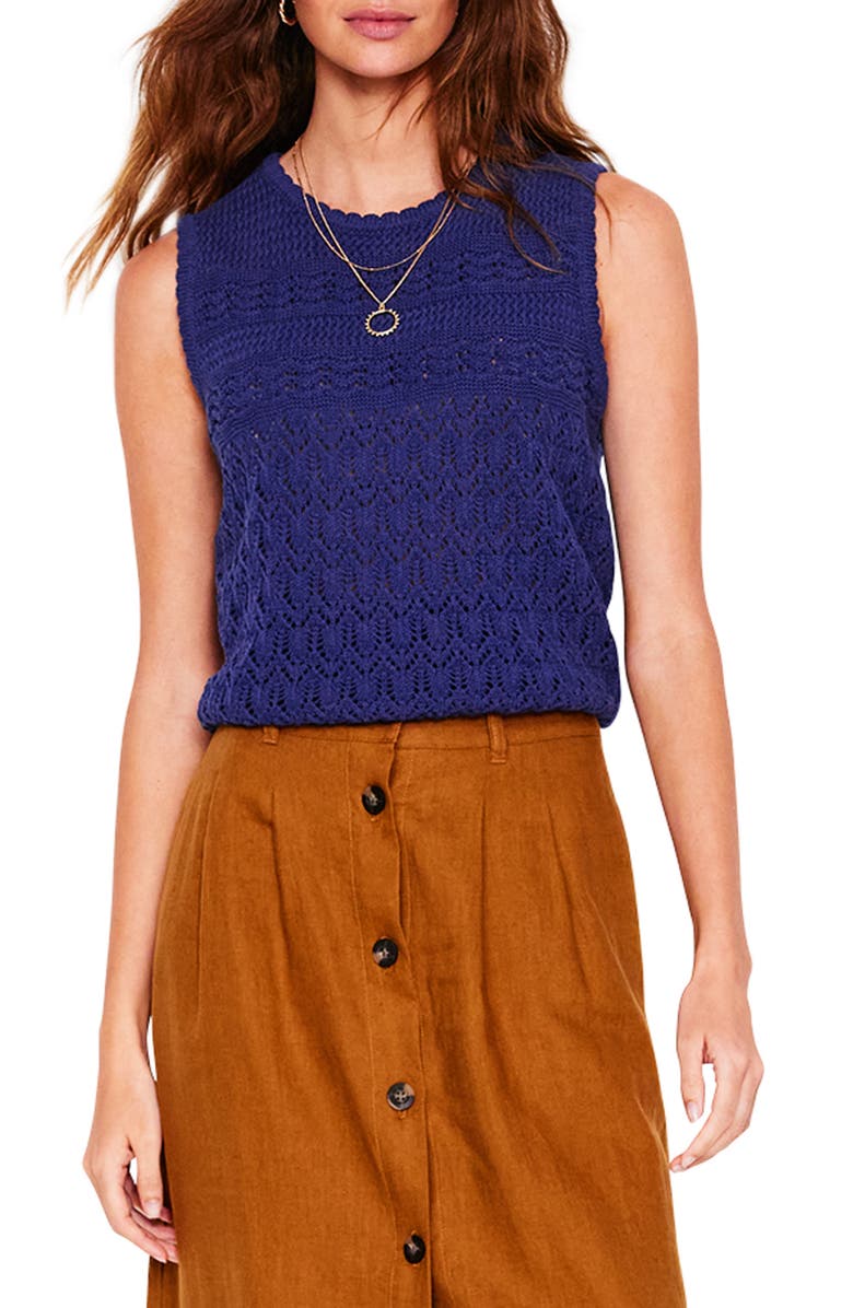 Boden Elodie Openwork Cotton Sweater Vest, Main, color,