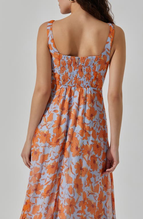 Astr Floral Midi Dress In Blue Orange Floral