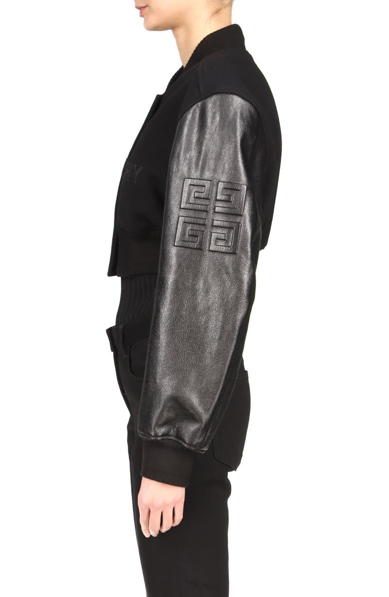 Givenchy Leather Sleeve Logo Crop Varsity Jacket, Alternate, color, 