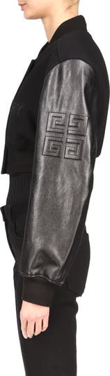 Givenchy Leather Sleeve Logo Crop Varsity Jacket | Nordstrom
