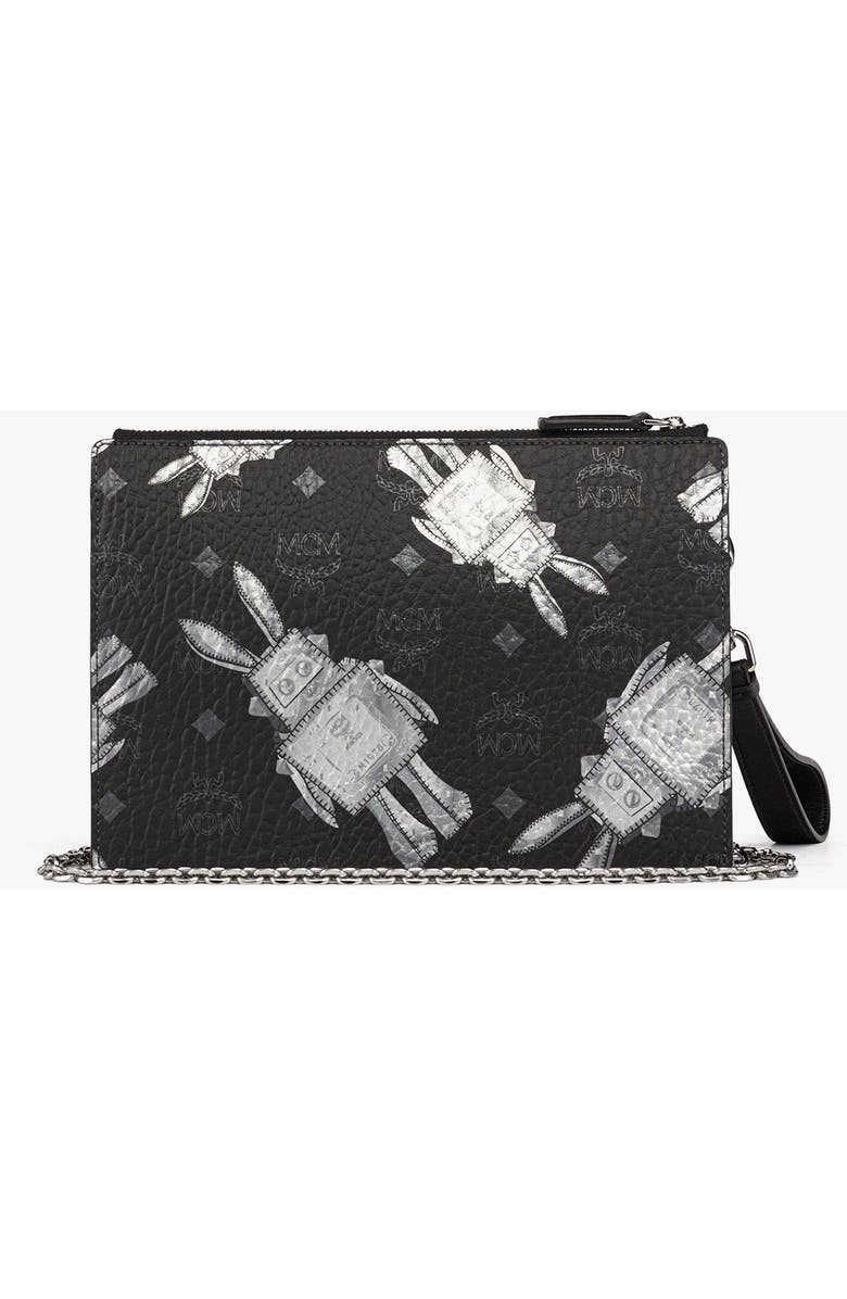 MCM Wristlet Standing Pouch w/ Chain Strap in Rabot Visetos, Alternate, color, Black