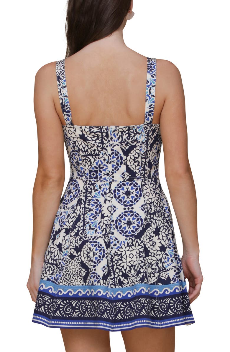 Avec Les Filles Sweetheart Neck Stretch Cotton Mini Sundress, Alternate, color, Barcelona Tile