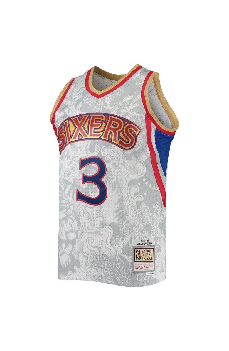 Mitchell & Ness Men's Mitchell & Ness Allen Iverson White Philadelphia 76ers Hardwood Classics 1996/97 Lunar New Year Swingman Jersey, Alternate, color,