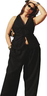 ELOQUII Drawstring Wide Leg Linen Pant