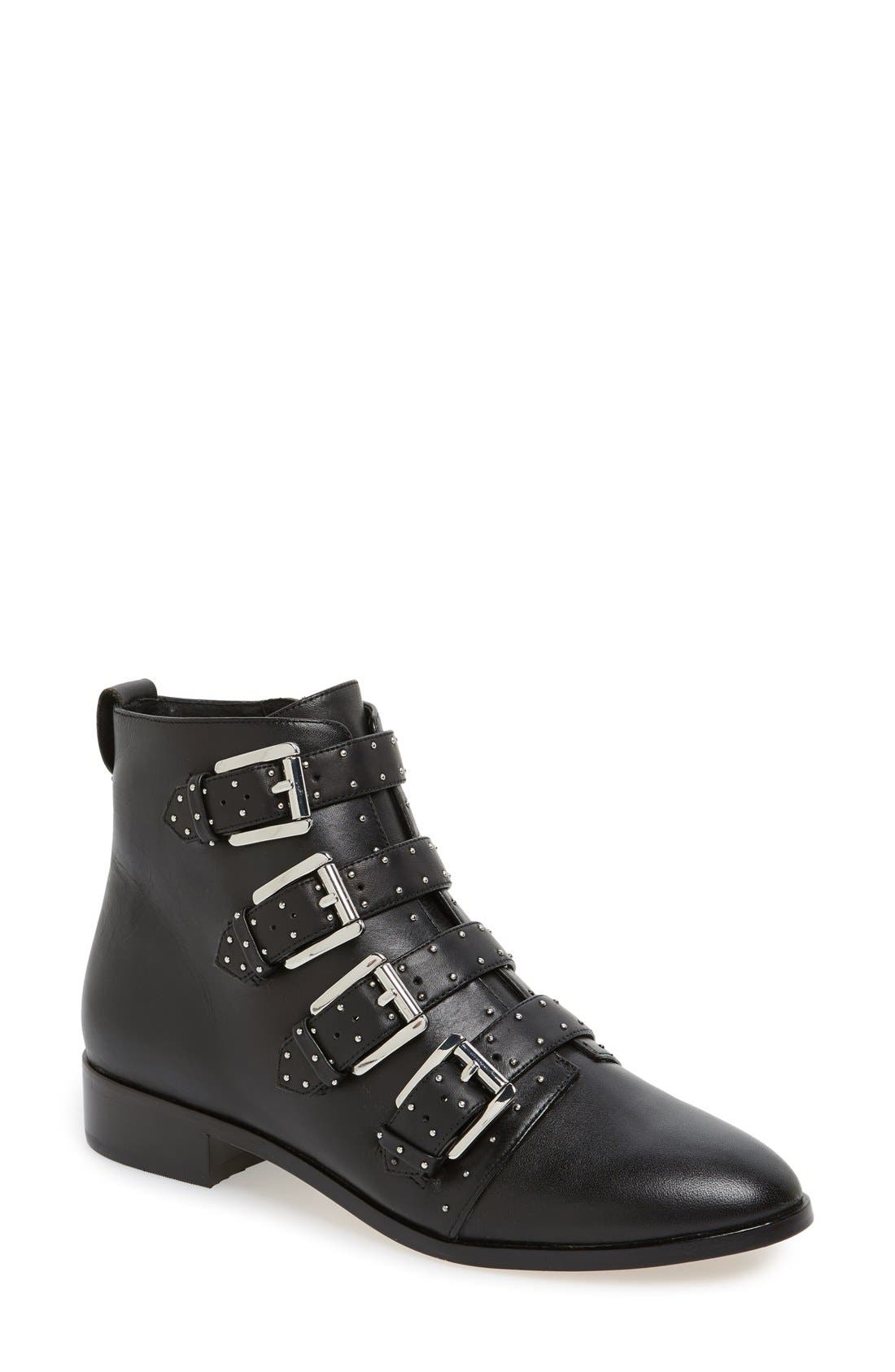 'Maddox' Buckle Bootie, Main, color, BLACK LEATHER