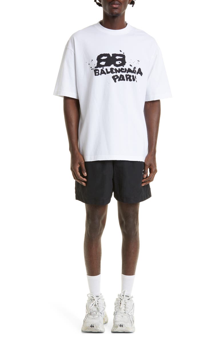 Balenciaga Dirty BB Icon Logo Stretch Cotton Graphic Tee, Alternate, color,