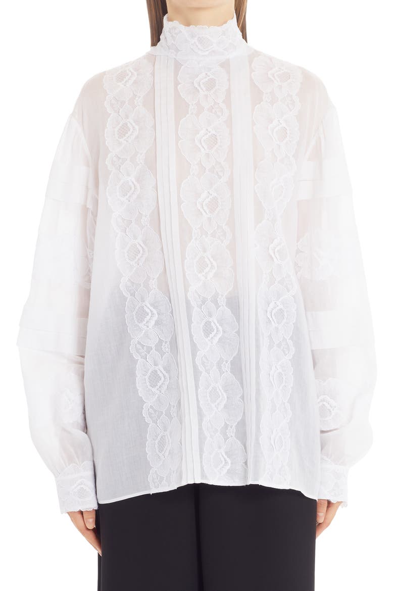 Valentino Lace Appliqué Cotton Blouse, Main, color, BIANCO 0BO