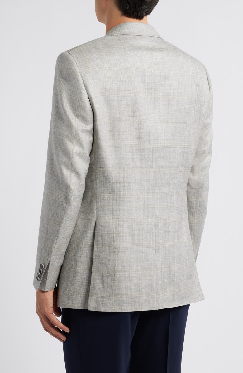 Canali Siena Regular Fit Plaid Mélange Wool & Silk Blend Sport Coat, Alternate, color, Light Grey