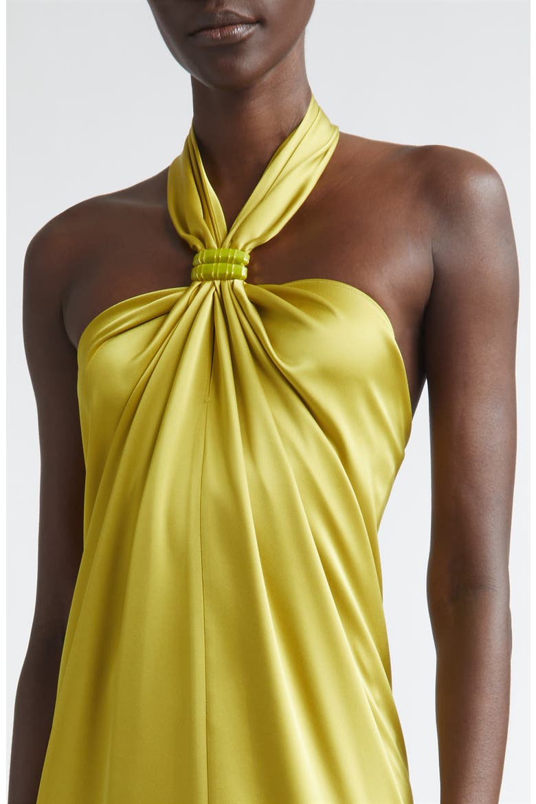 Liquid Satin Halter Neck Column Gown, Alternate, color, CITRINE