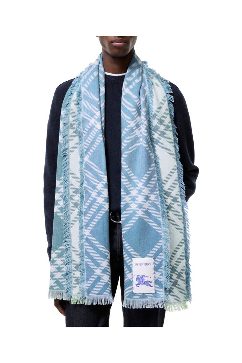 Gradient Check Wool Silk Scarf, Alternate, color, Racquet green