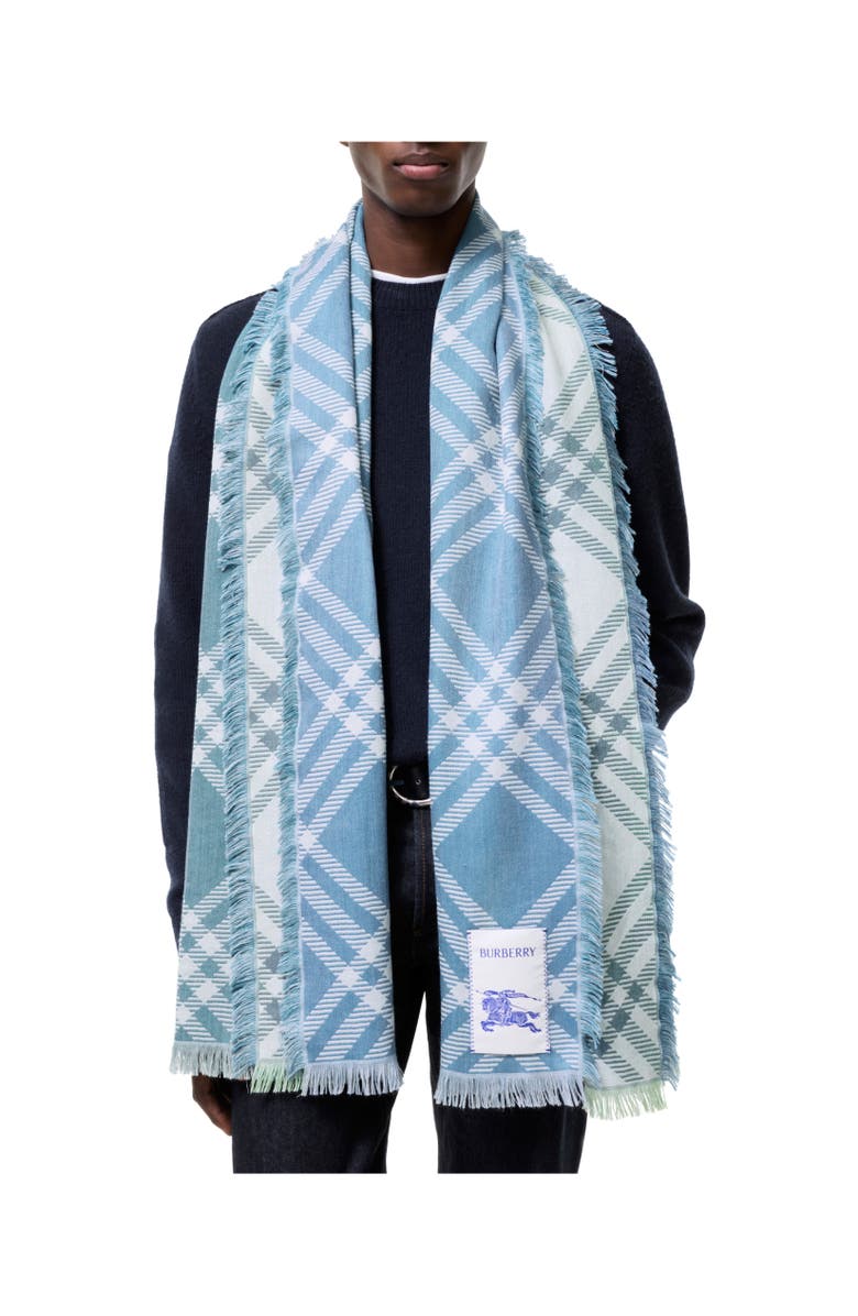 Burberry Gradient Check Wool Silk Scarf, Alternate, color, Racquet Green