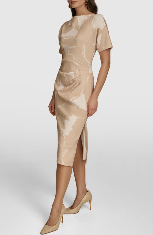Donna Karan New York Watercolor Print Midi Dress In Sand Cream
