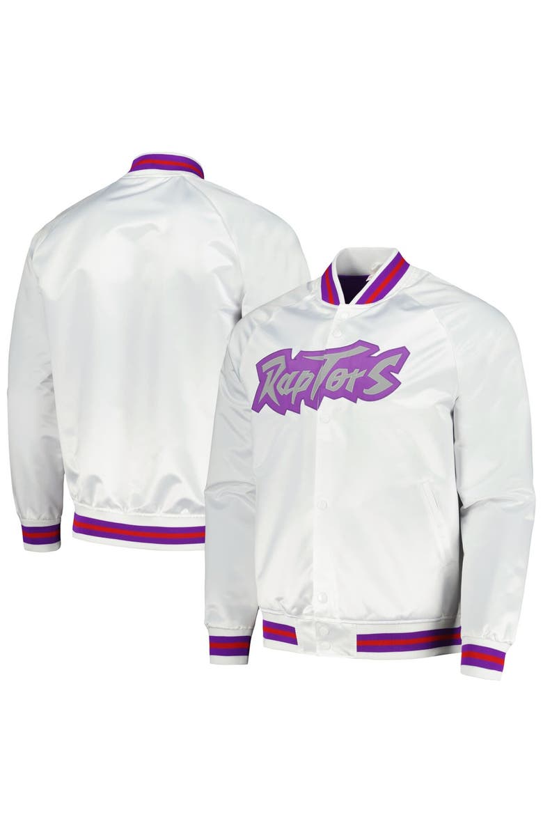 Mitchell & Ness Men's Mitchell & Ness White Toronto Raptors Hardwood Classics Throwback Wordmark Raglan Full-Snap Jacket, Alternate, color, White