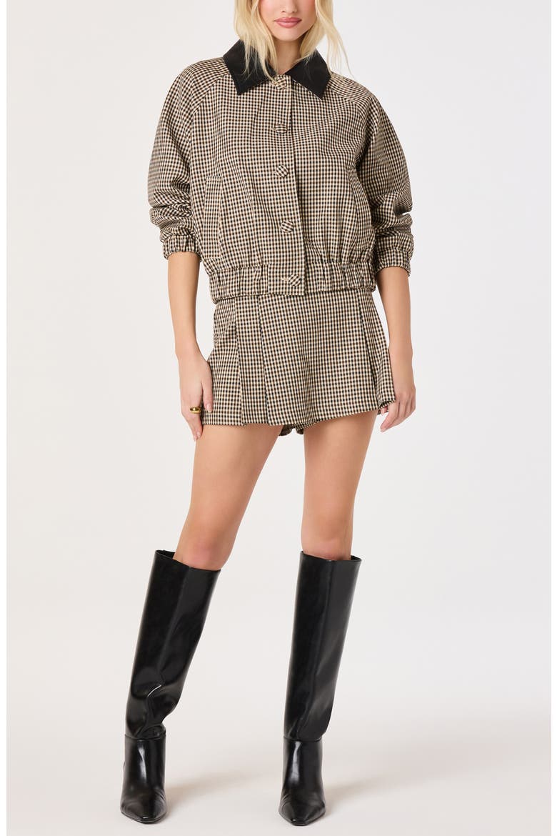 Billie Gingham Jacket with Faux Leather Collar, Alternate, color, BROWN BLACK GINGHAM