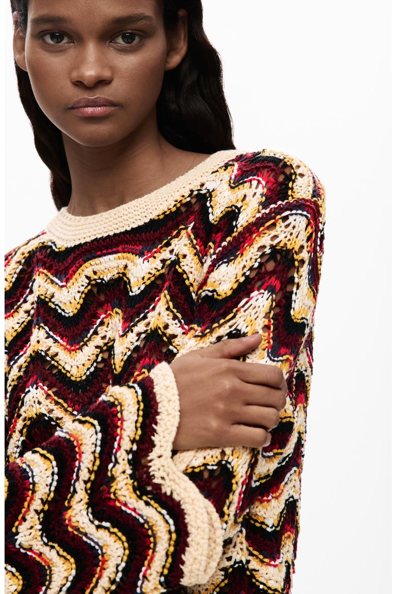 Zigzag Crochet Sweater, Alternate, color, WATER GREEN