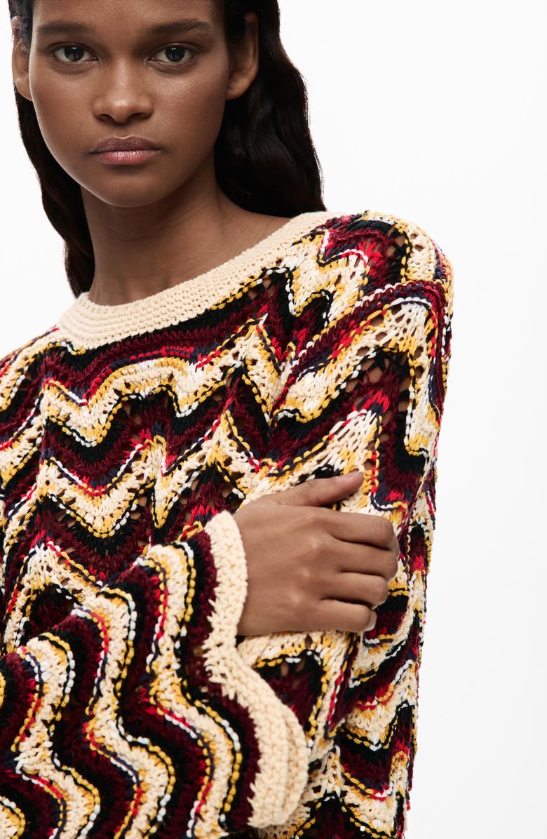 Desigual Zigzag Crochet Sweater, Alternate, color, Water Green