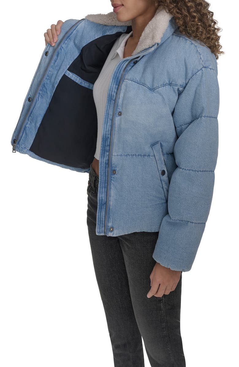 Levi's Western Denim Faux Shearling Collar Puffer Jacket, Alternate, color, Light Wash Denim