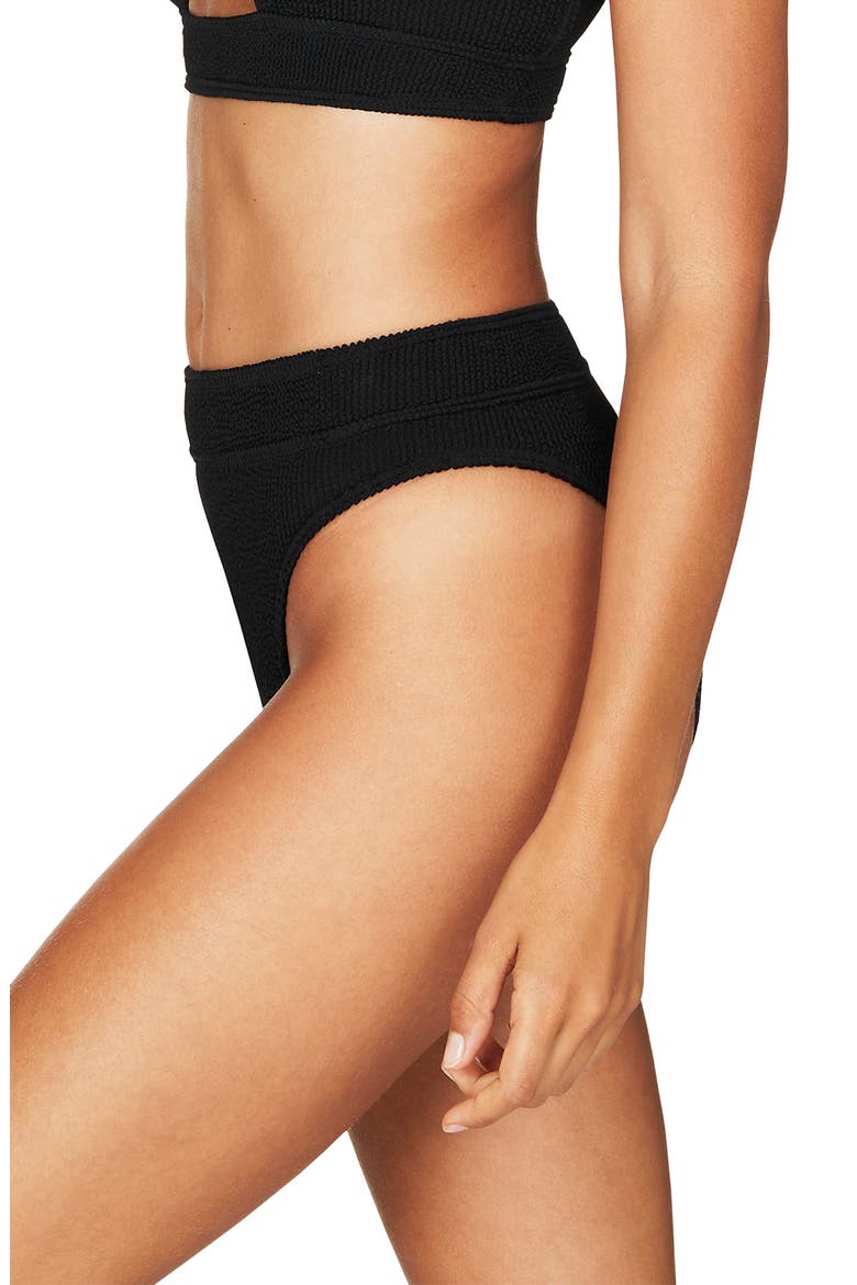 The Savannah High-Waist Ribbed Bikini Bottoms, Alternate, color, BLACK