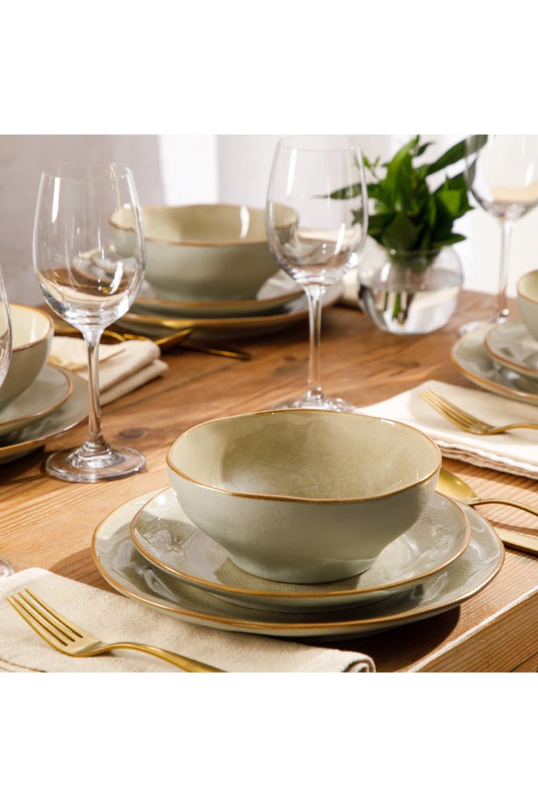 Wild Archer Plates and Bowls Set 12 Piece Stoneware Dinnerware Set for 4, Alternate, color, Beige