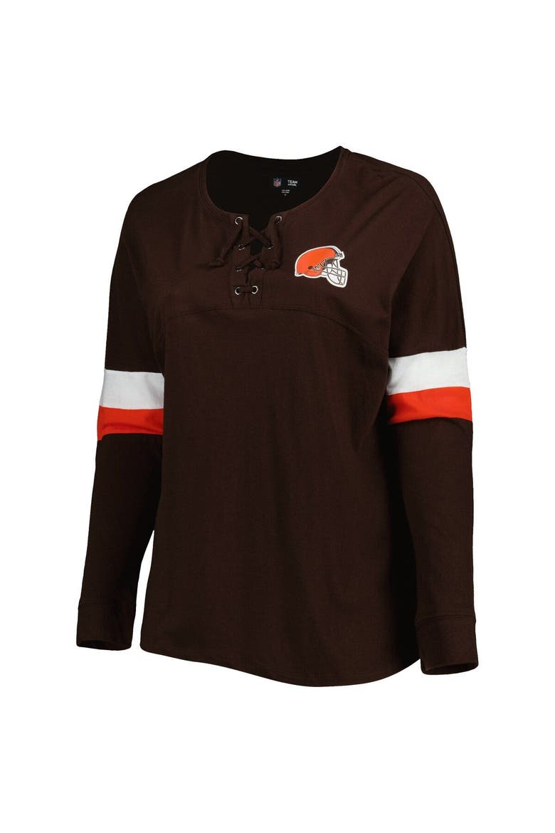 Women's New Era Brown Cleveland Browns Plus Size Athletic Varsity Lace-Up V-Neck Long Sleeve T-Shirt, Alternate, color, Brown
