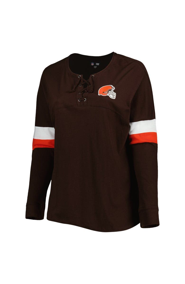 New Era Women's New Era Brown Cleveland Browns Plus Size Athletic Varsity Lace-Up V-Neck Long Sleeve T-Shirt, Alternate, color, Brown