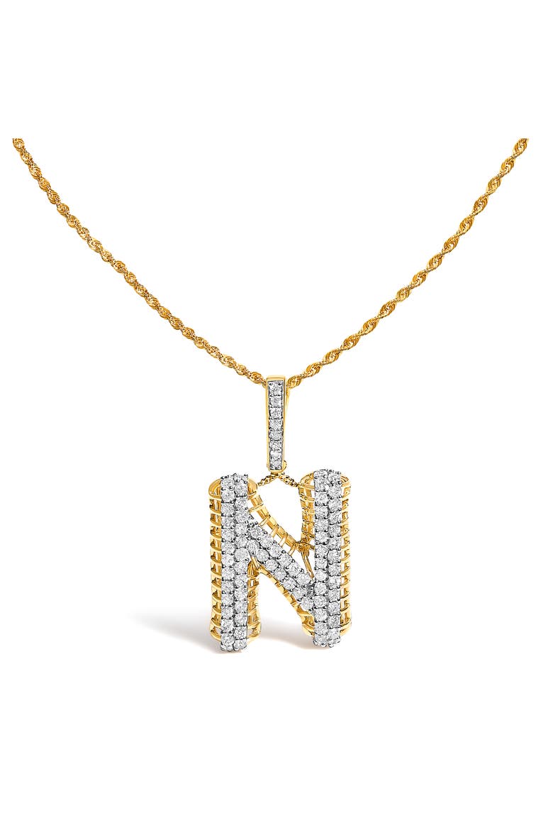 Men's 10K Yellow Gold 1 1/2 Cttw Diamond Letter N Initial Pendant Necklace, Main, color, Yellow Gold