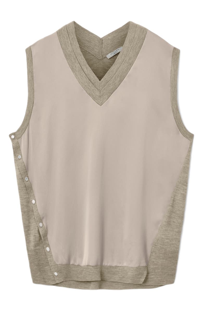 AllSaints Bern Side Snap Mixed Media Sweater Tank, Alternate, color, Taupe Grey