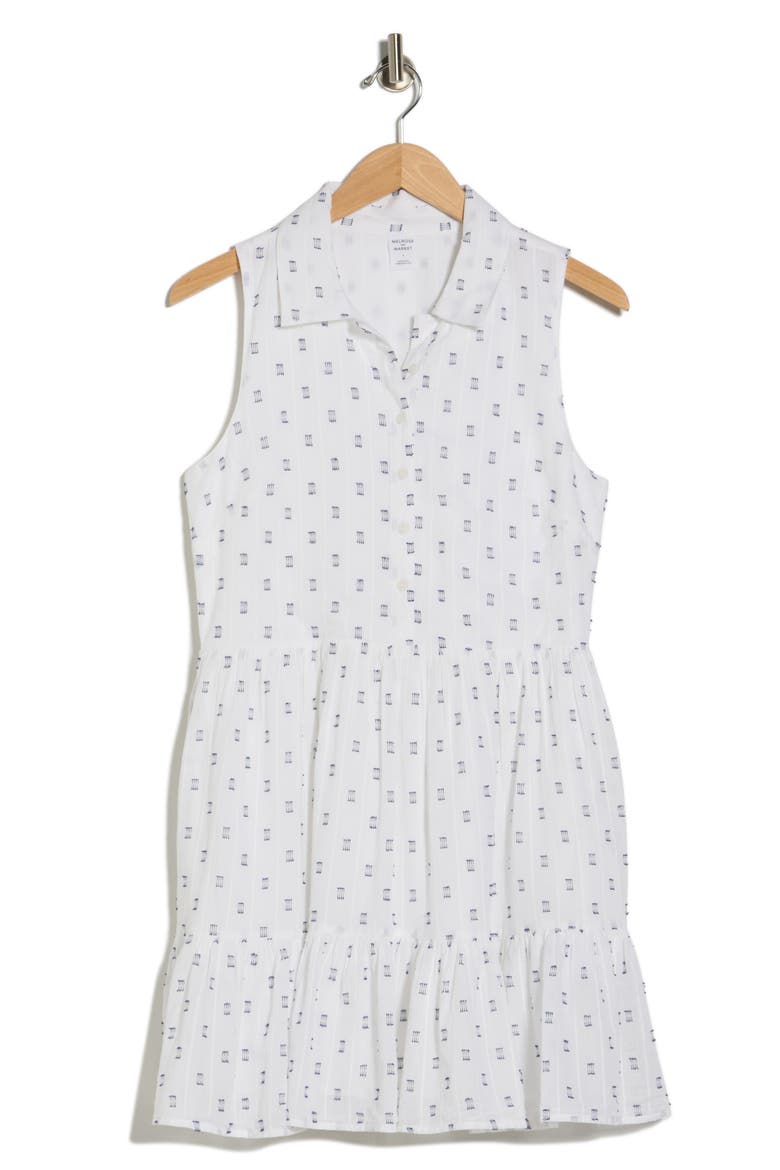 Tiered Sleeveless Shirt Dress, Alternate, color, WHITE- NAVY