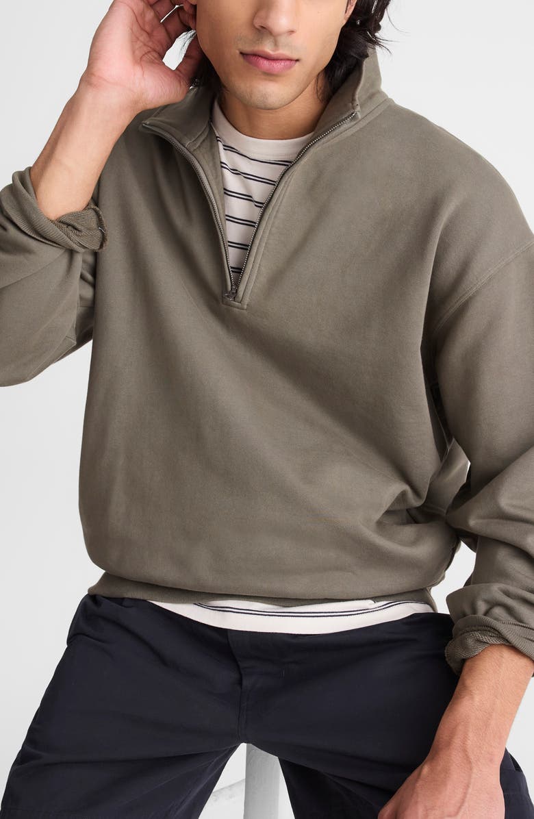 Madewell Quarter Zip Loopback Terry Sweatshirt, Alternate, color, Olive Slate