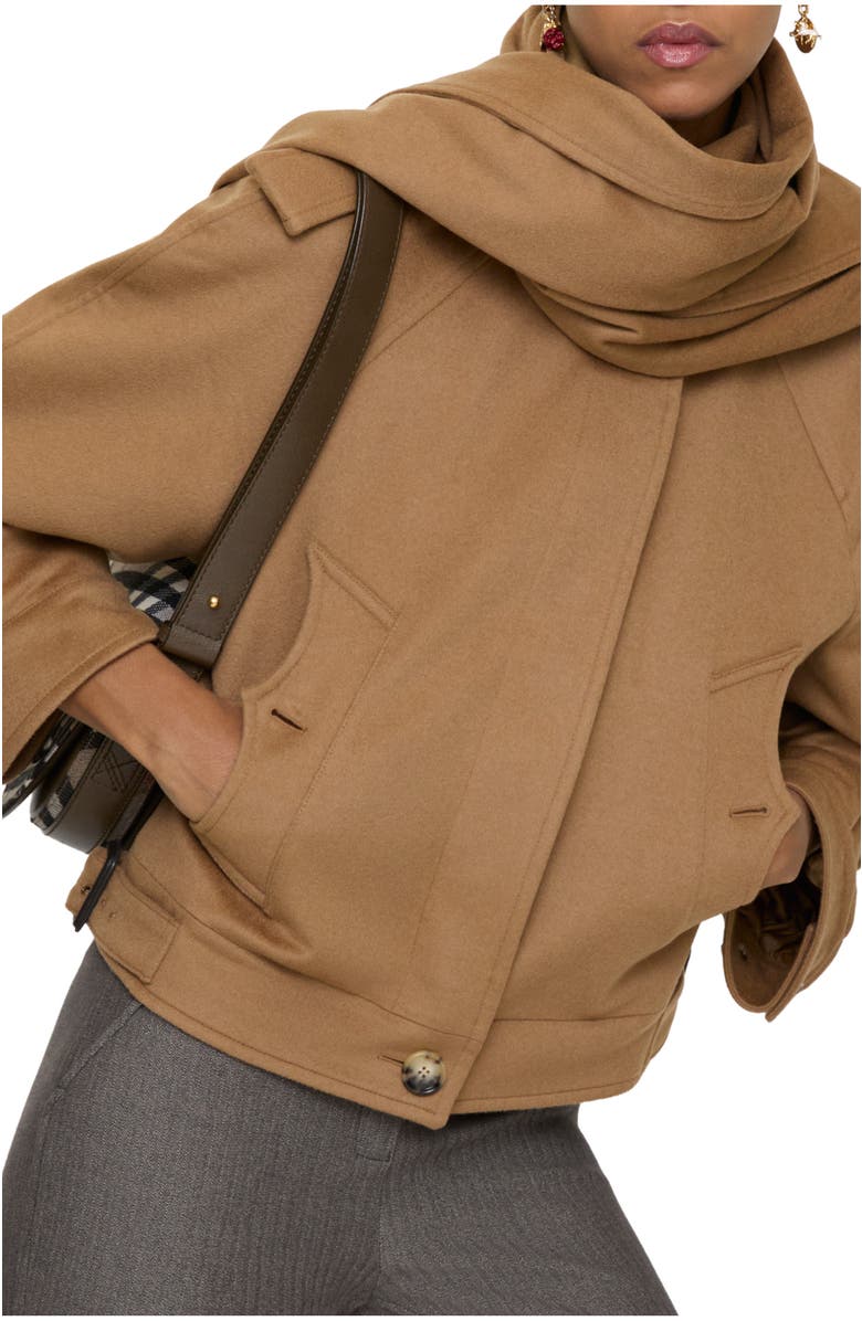 Burberry Detachable Scarf Cashmere Jacket, Main, color, Fawn Melange