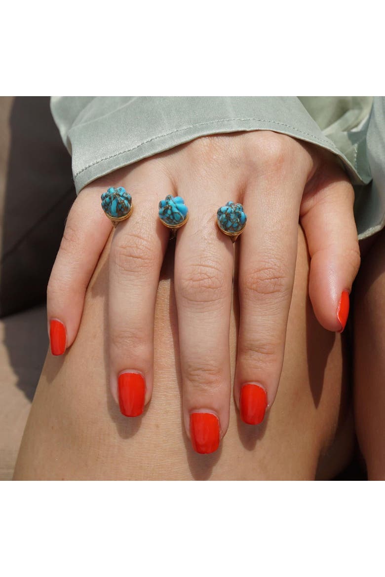Sea Breeze Design Gold Plated Silver Turquoise Gemstone Multifinger Open Ring, Alternate, color, 14KT Gold Vermeil on Sterling