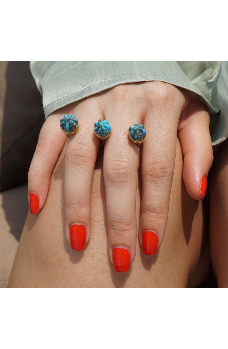 LuvMyJewelry Sea Breeze Design Gold Plated Silver Turquoise Gemstone Multifinger Open Ring, Alternate, color, 